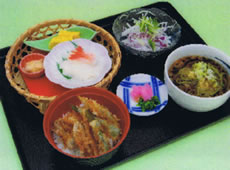 野菜天丼とすしセット